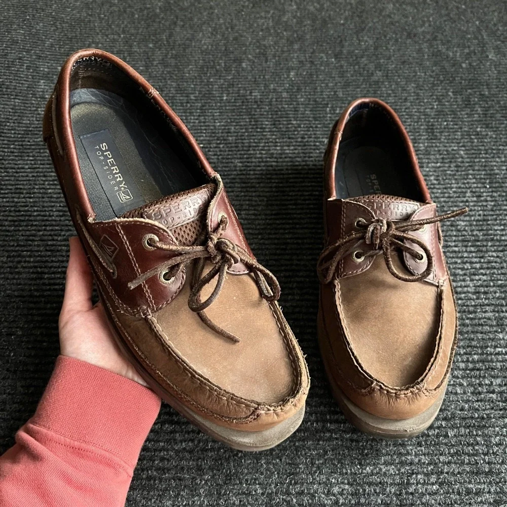 Sperry Billfish Boat Shoe Mens 12 Brown Leather Mesh 3-Eye Loafers preppy career